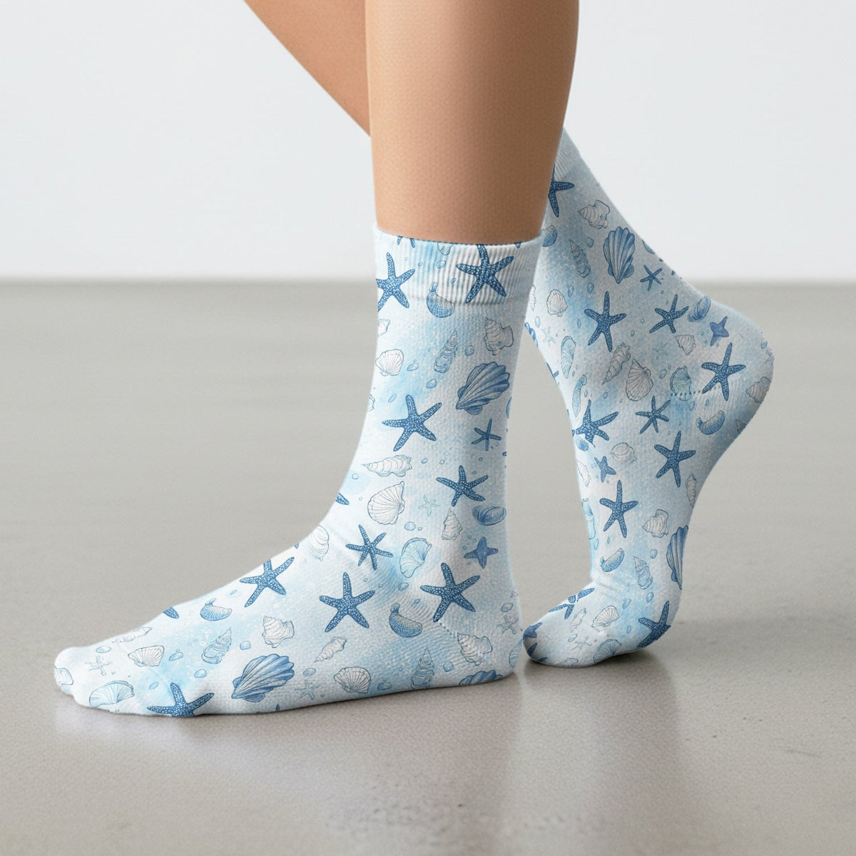 Blue Sea Shells Starfish Nurse Socks