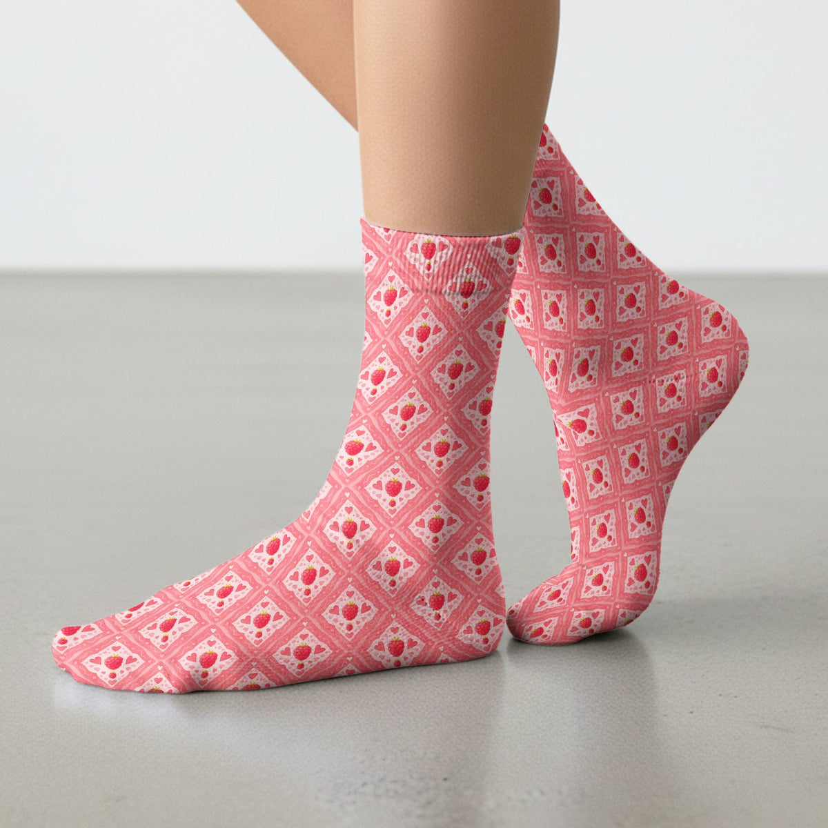 Sweet Red Cherry Gingham Pattern Nurse Socks