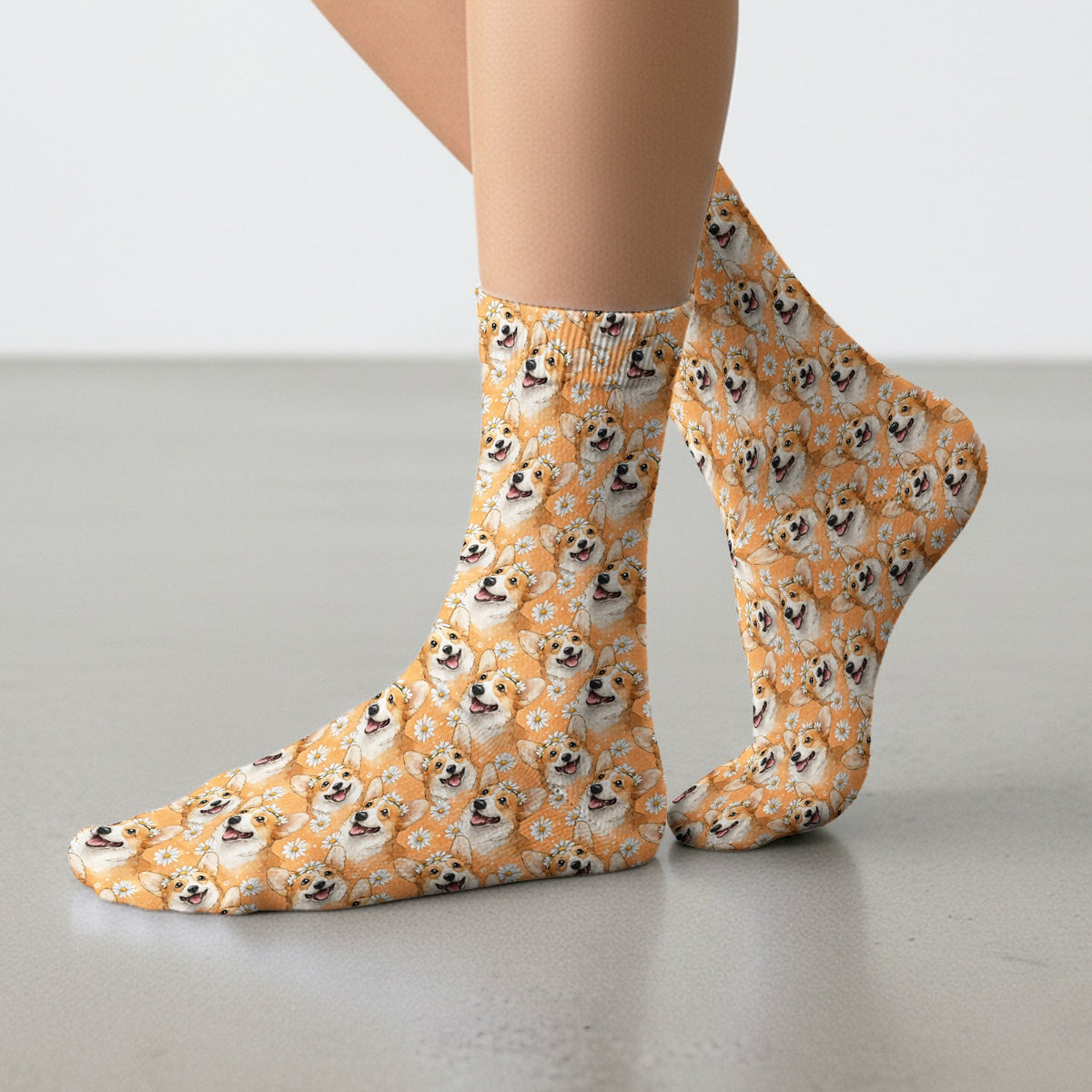Corgi Daisy Floral Orange Nurse Socks