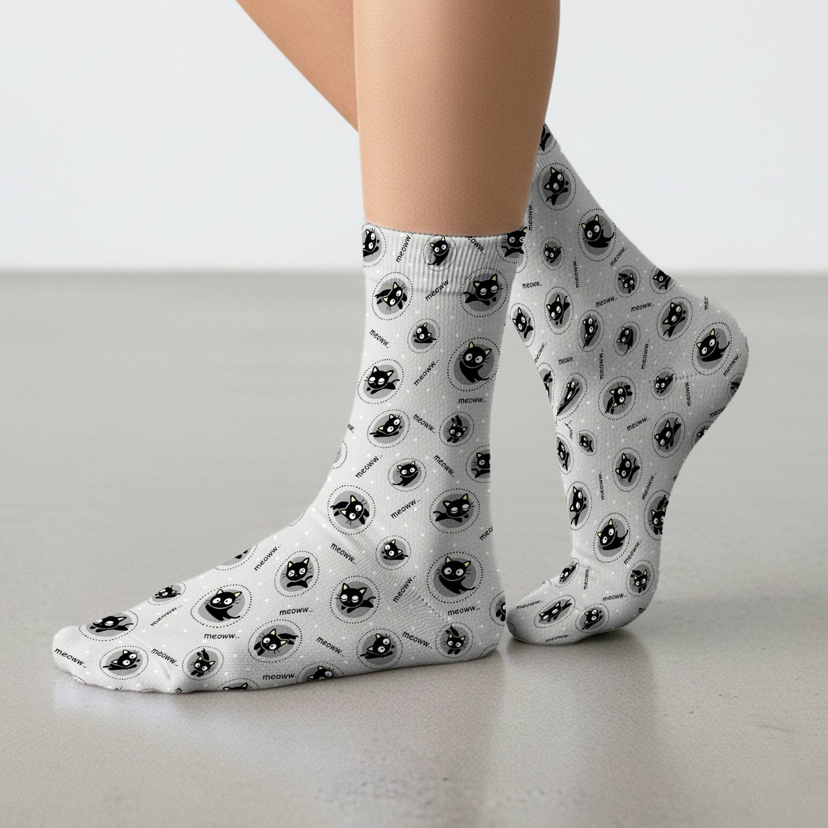Black Cat Meow Nurse Socks