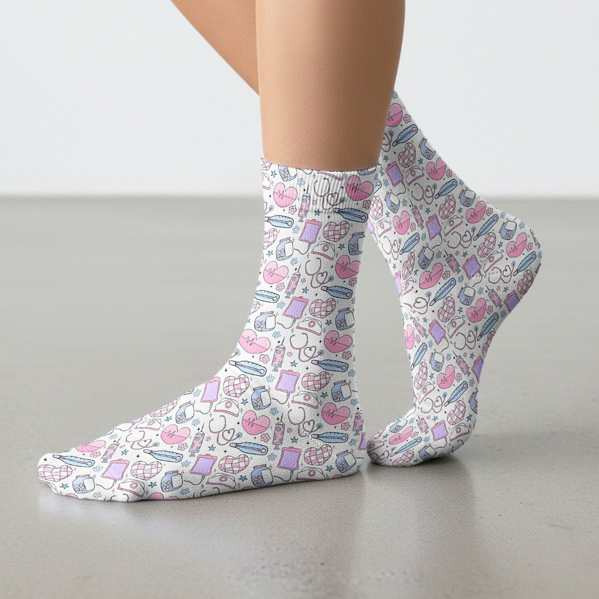 Pastel Medical Icons Nurse Socks