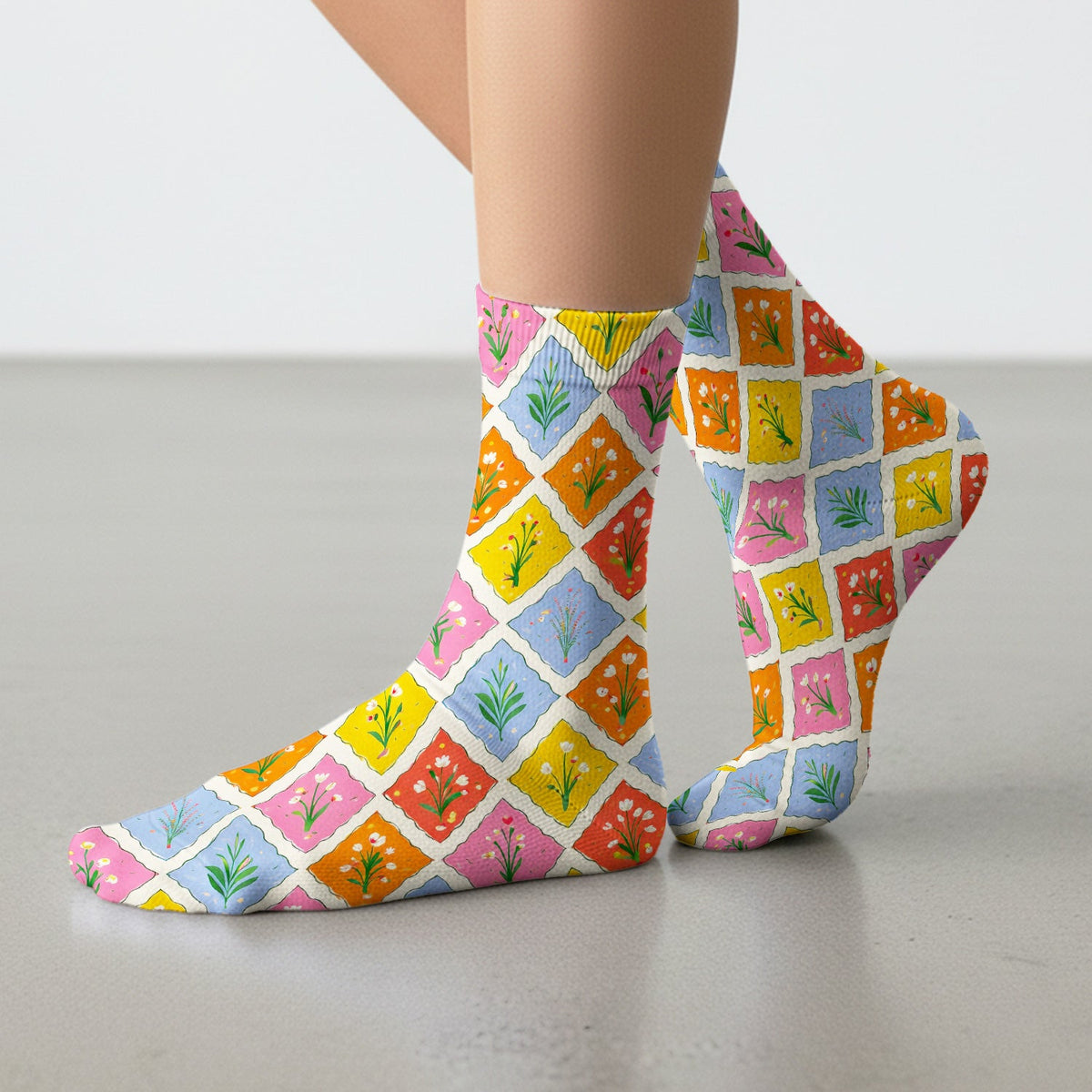 Colorful Floral Tile Nurse Socks
