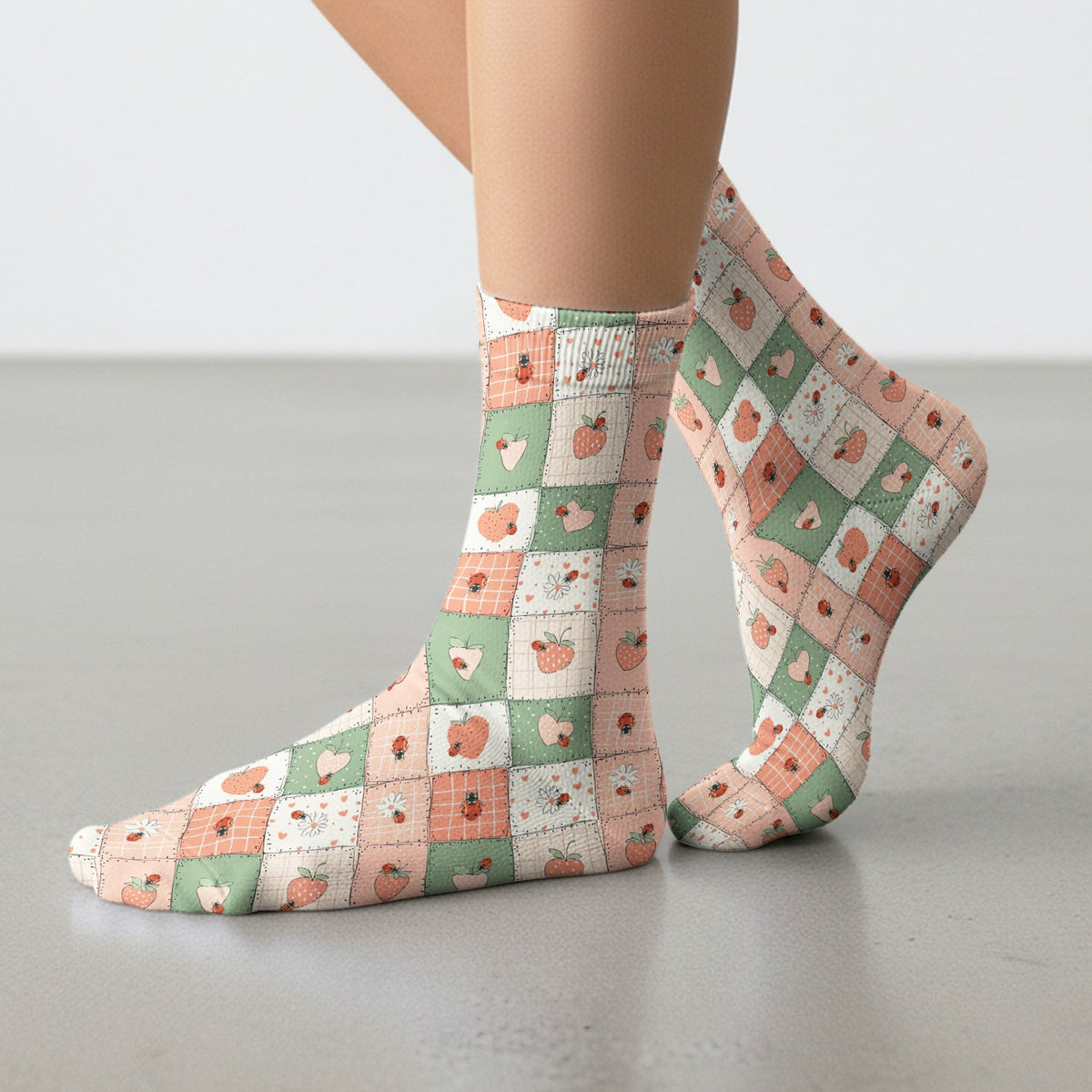 Strawberry Ladybug Patchwork Nurse Socks