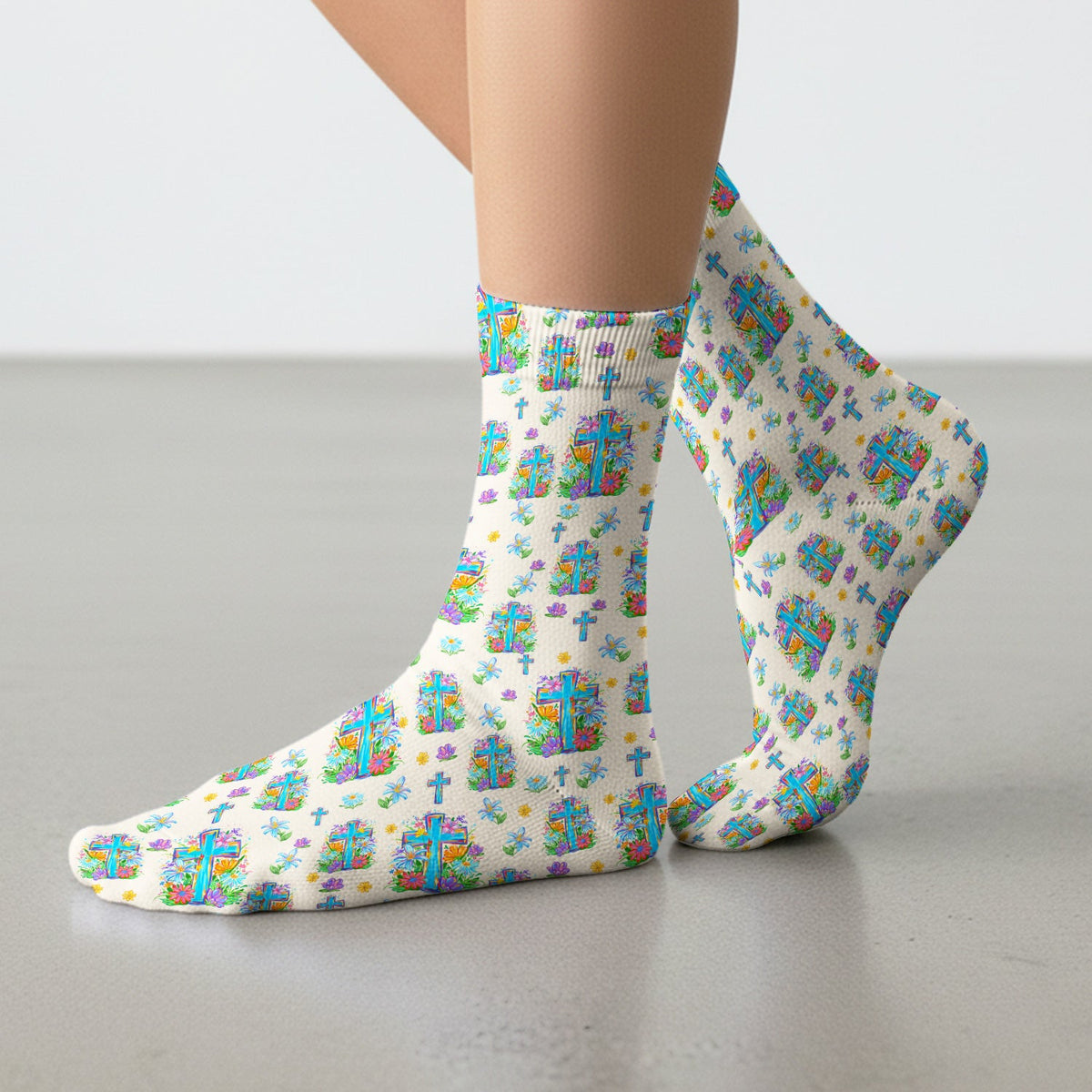 Christian Floral Cross Spring Nurse Socks