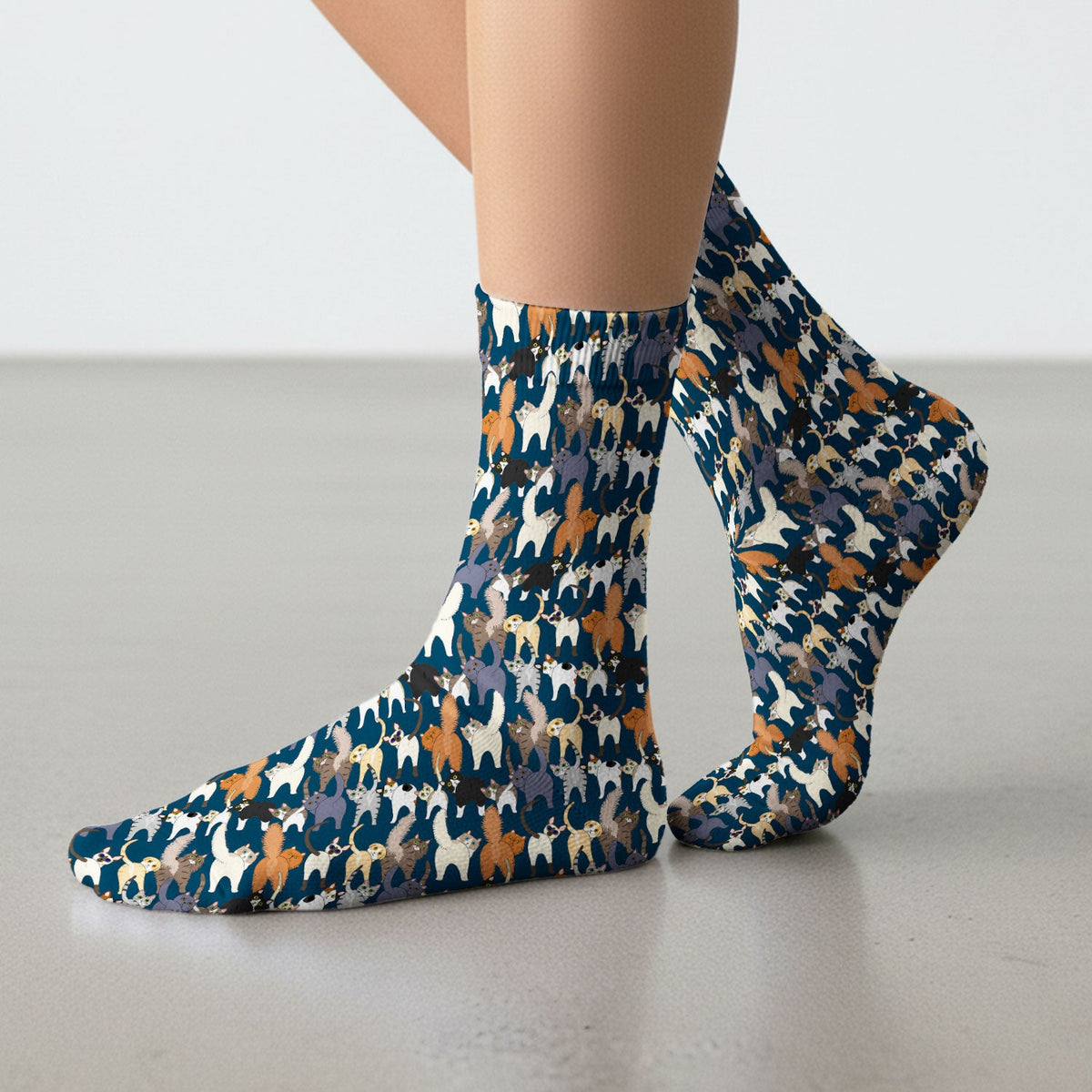 Whimsical Multicolor Cat Cartoon Nurse Socks