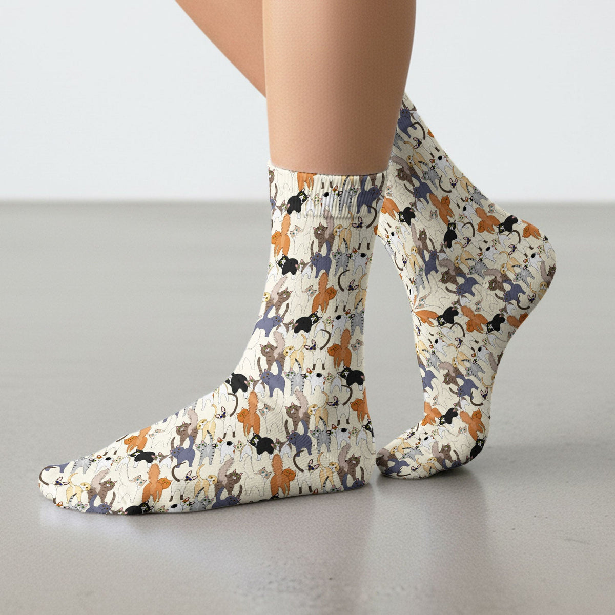 Whimsical Multicolor Cat Cartoon Nurse Socks