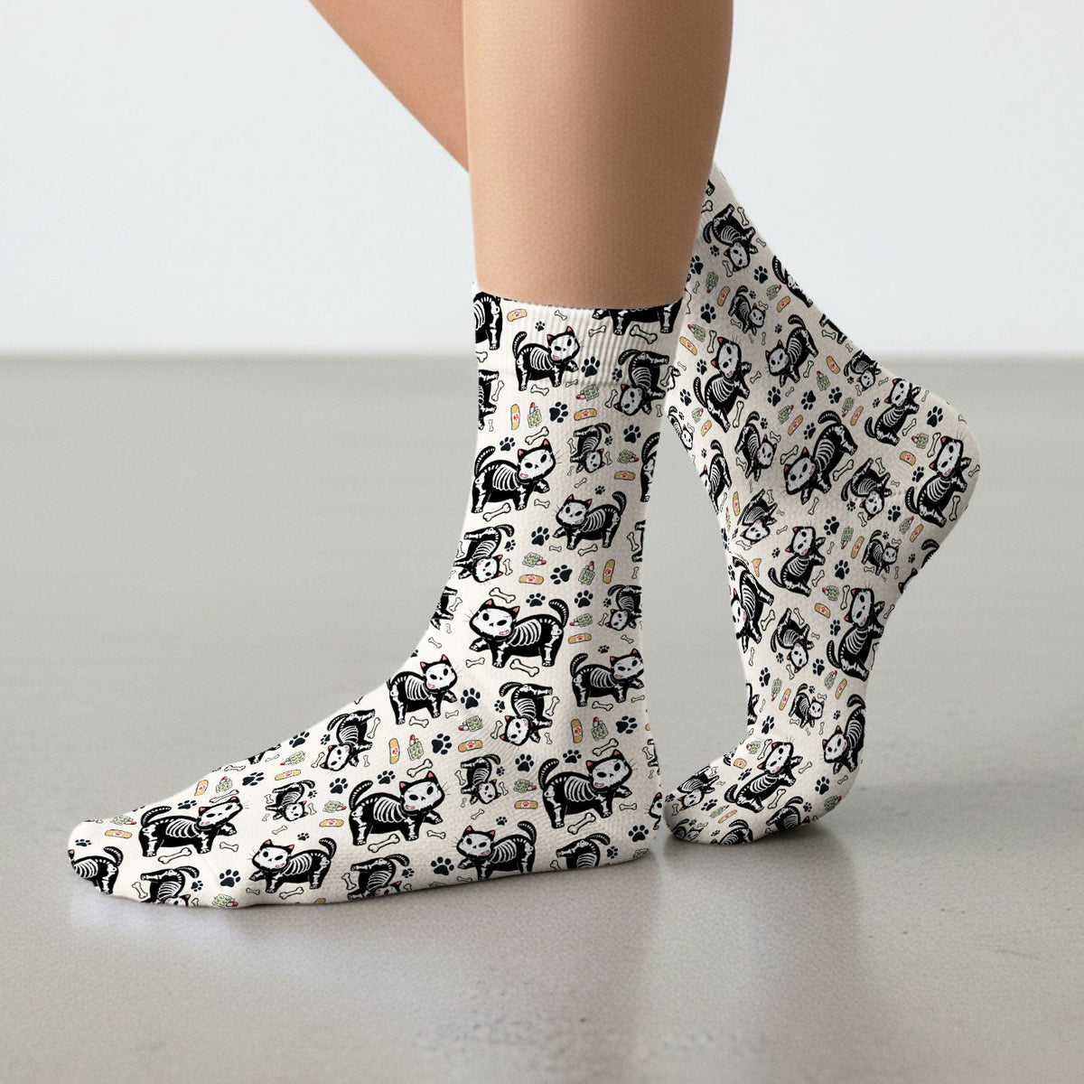 Skeleton Cat Medical Nurse Socks