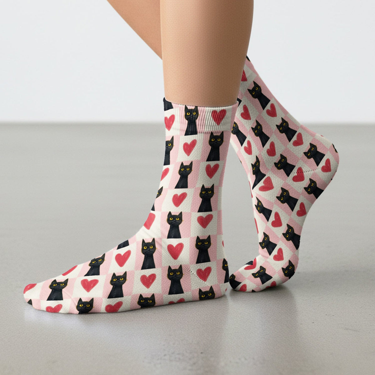 Cute Black Cat Heart Christmas Nurse Socks