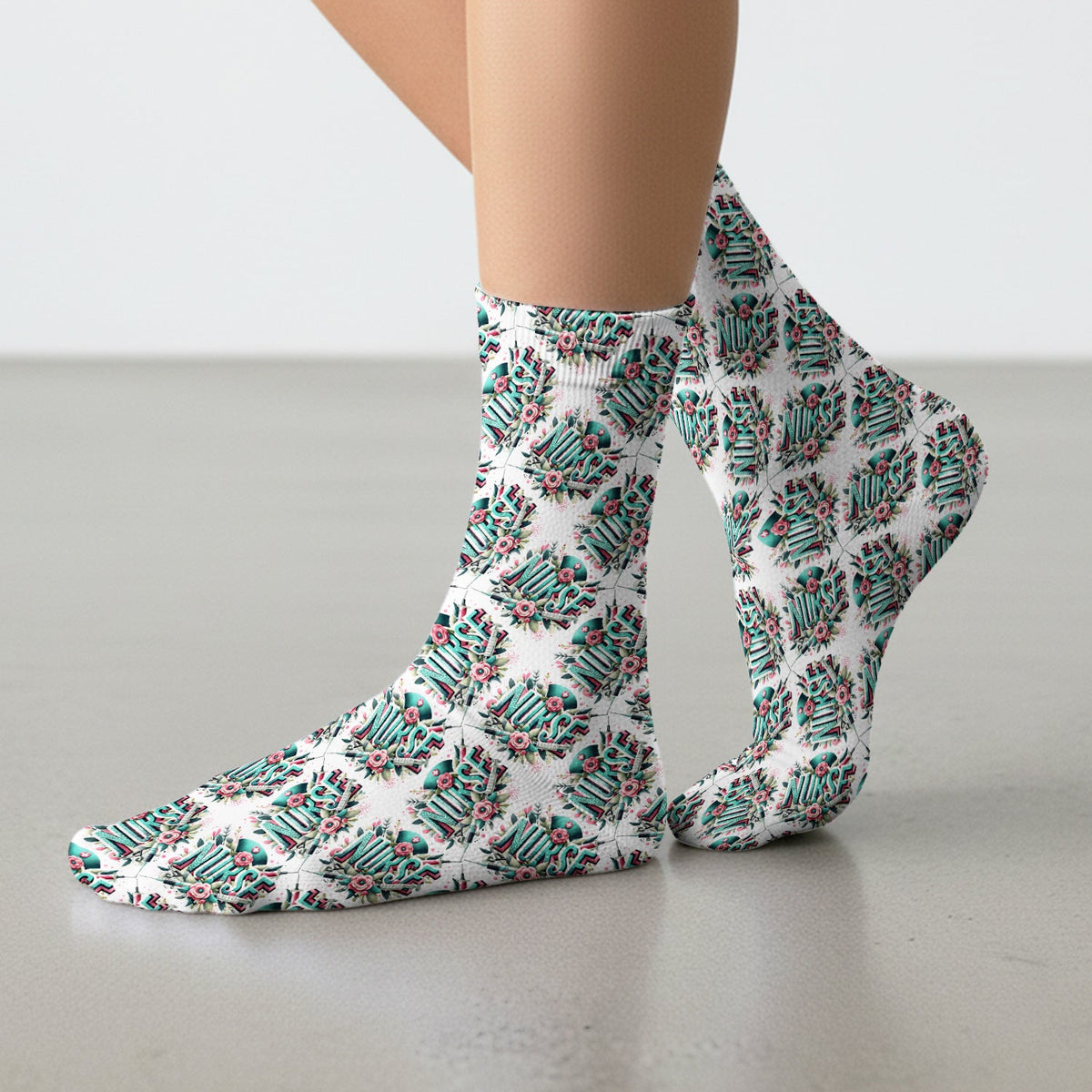 Typography Floral Nurse Socks