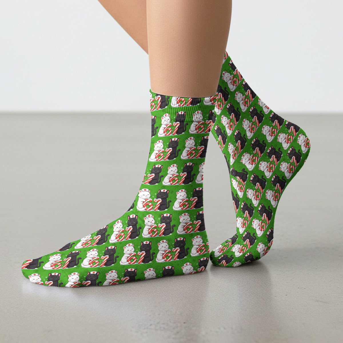 Xmas Cat Six Seven Nurse Socks