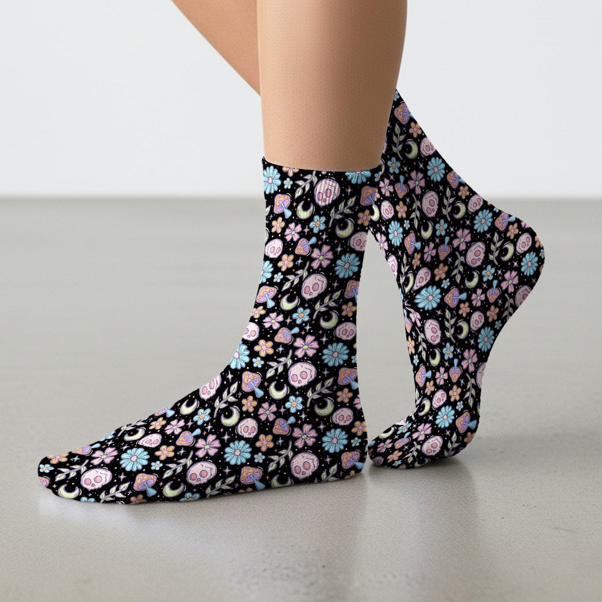 Neon Skull Mushroom Floral Nurse Socks