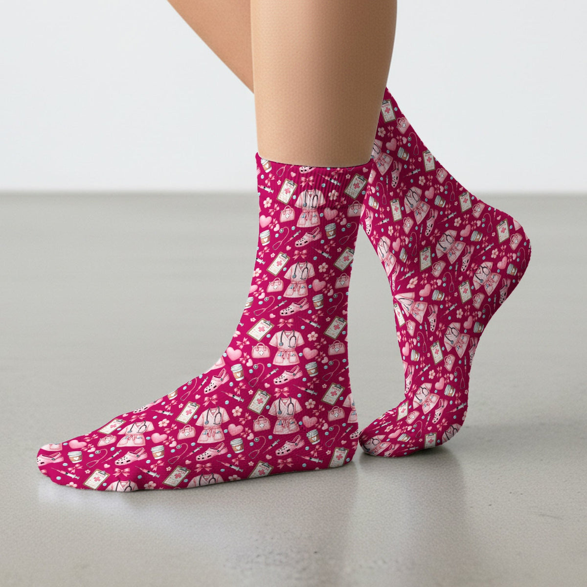 Valentine Pink Nurse Icons Socks