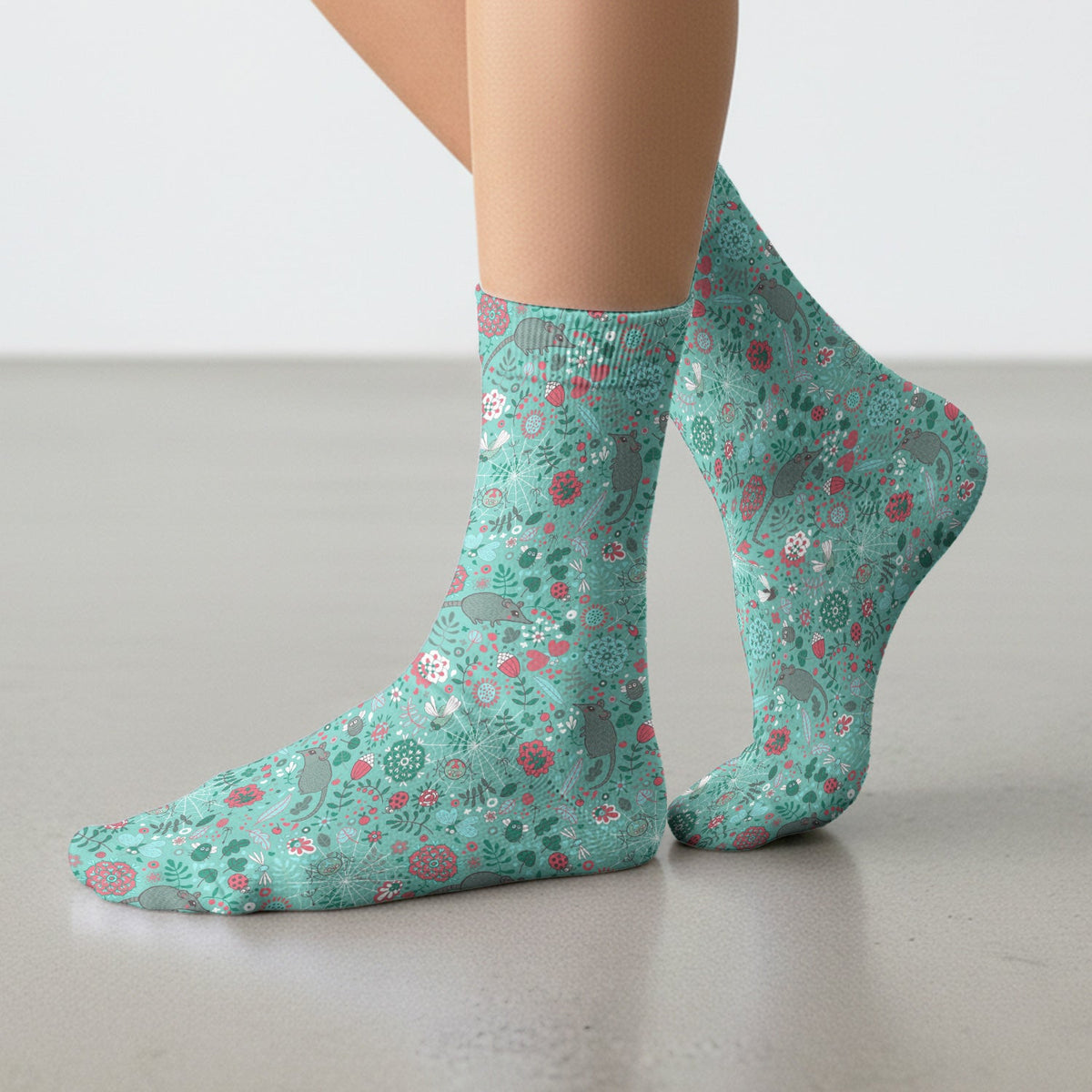 Woodland Mouse Floral Nurse Socks