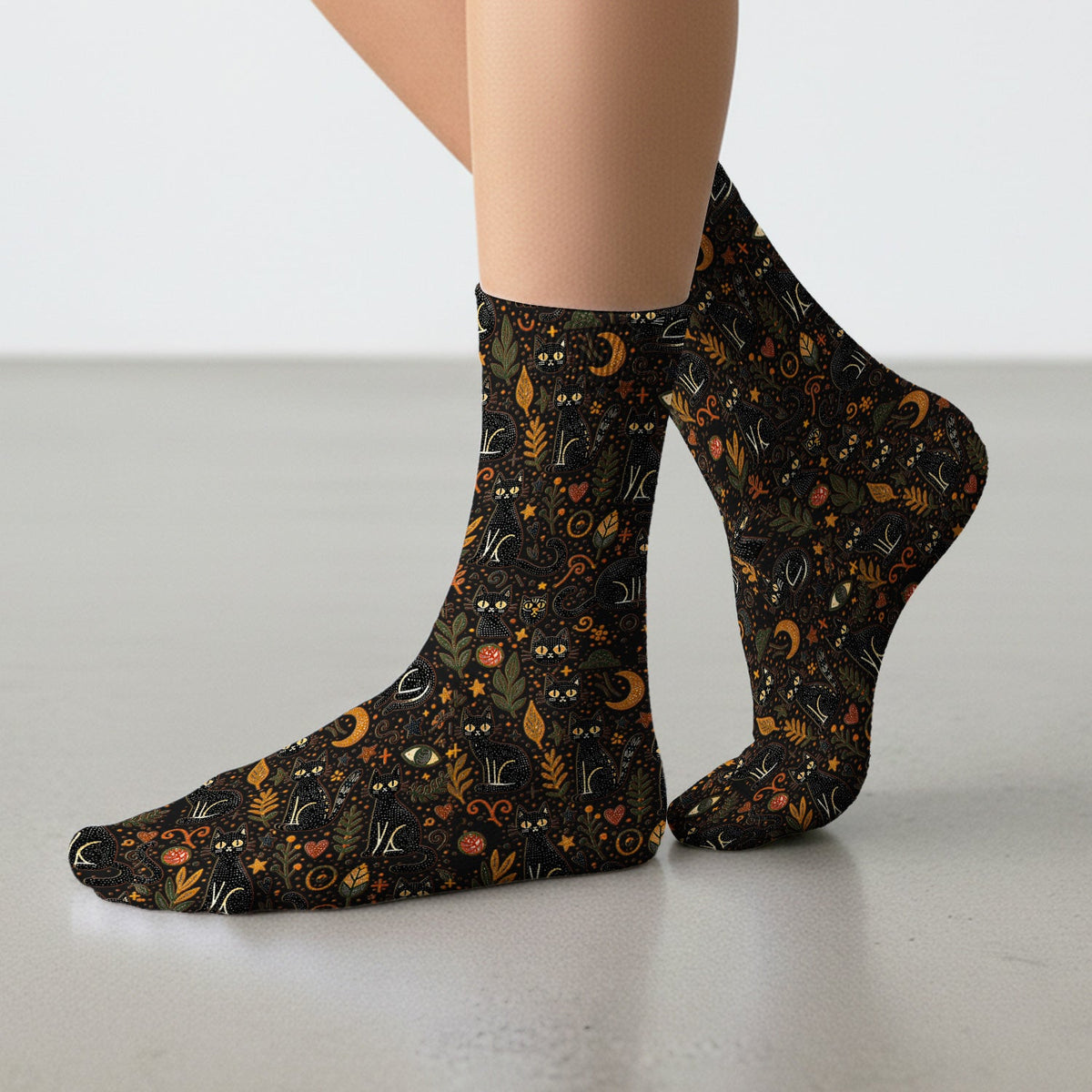 Mystic Black Cat Celestial Nurse Socks