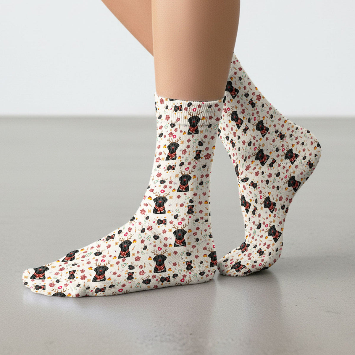 Black Lab Reindeer Christmas Nurse Socks - Gift For Dog Lover