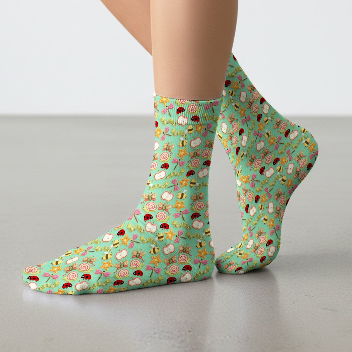 Snail Ladybug Caterpillar Apple Garden Nurse Socks