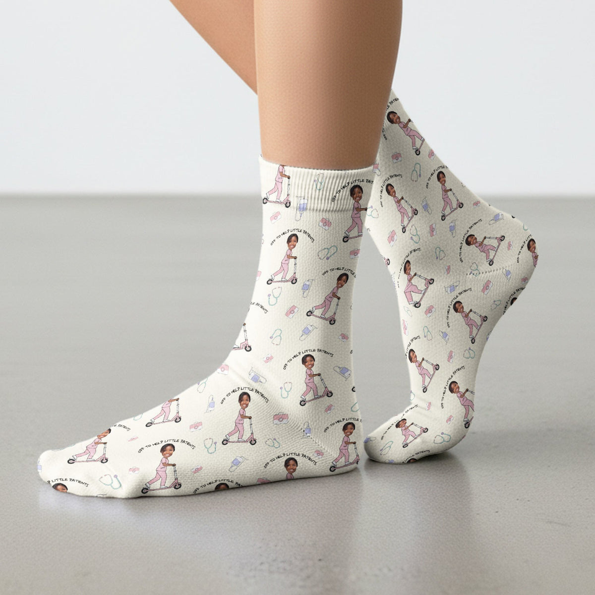 Personalized Pediatric Nurse Scooter Face Socks