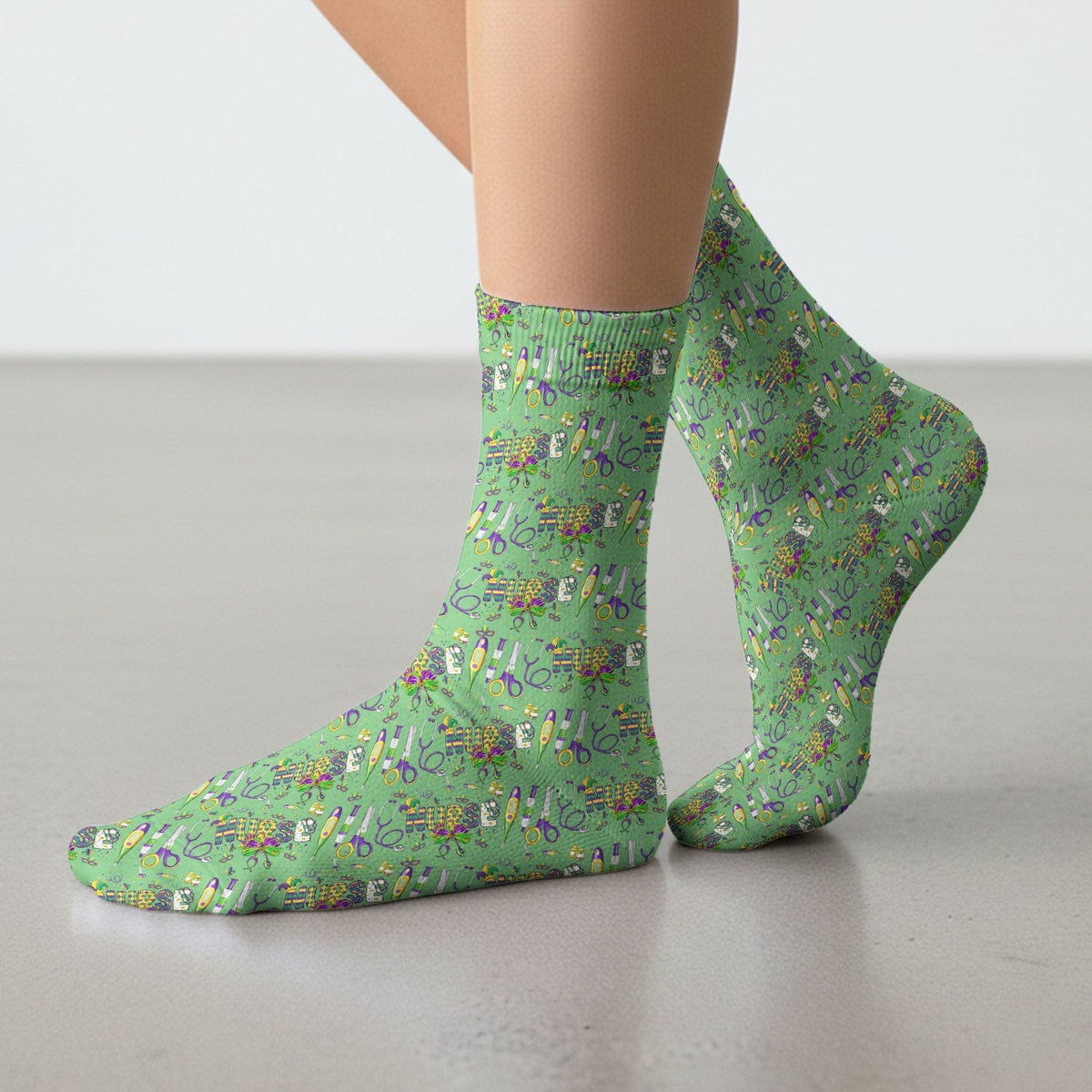 Mardi Gras Holiday Nurse Socks