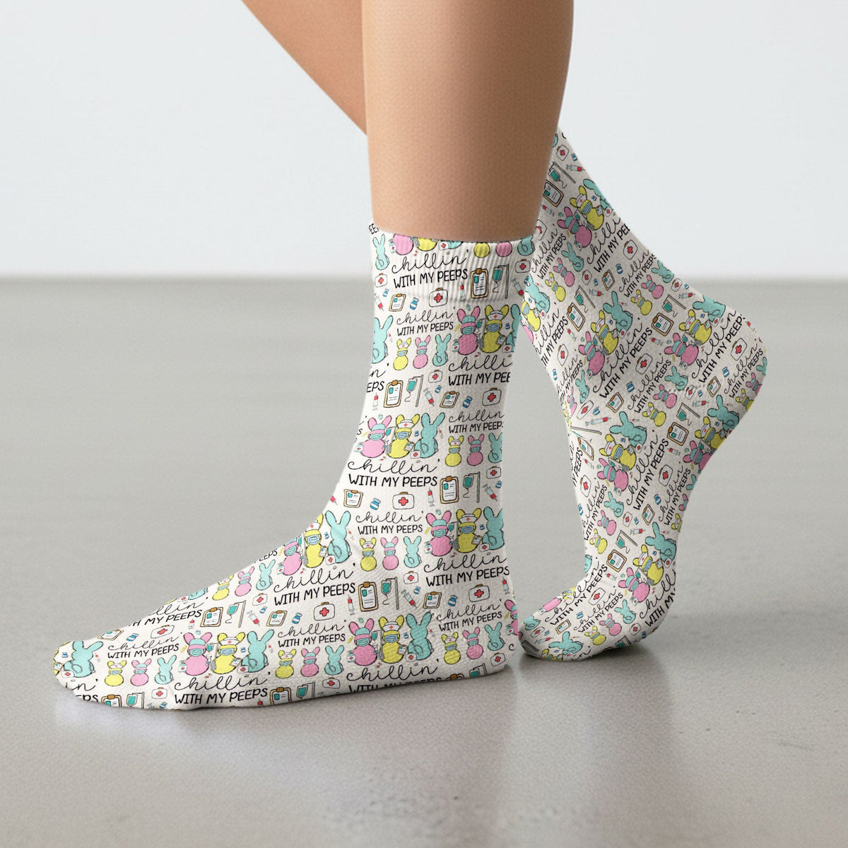 Bunny Nurse Chillin With My Peeps Socks - Easter Gift