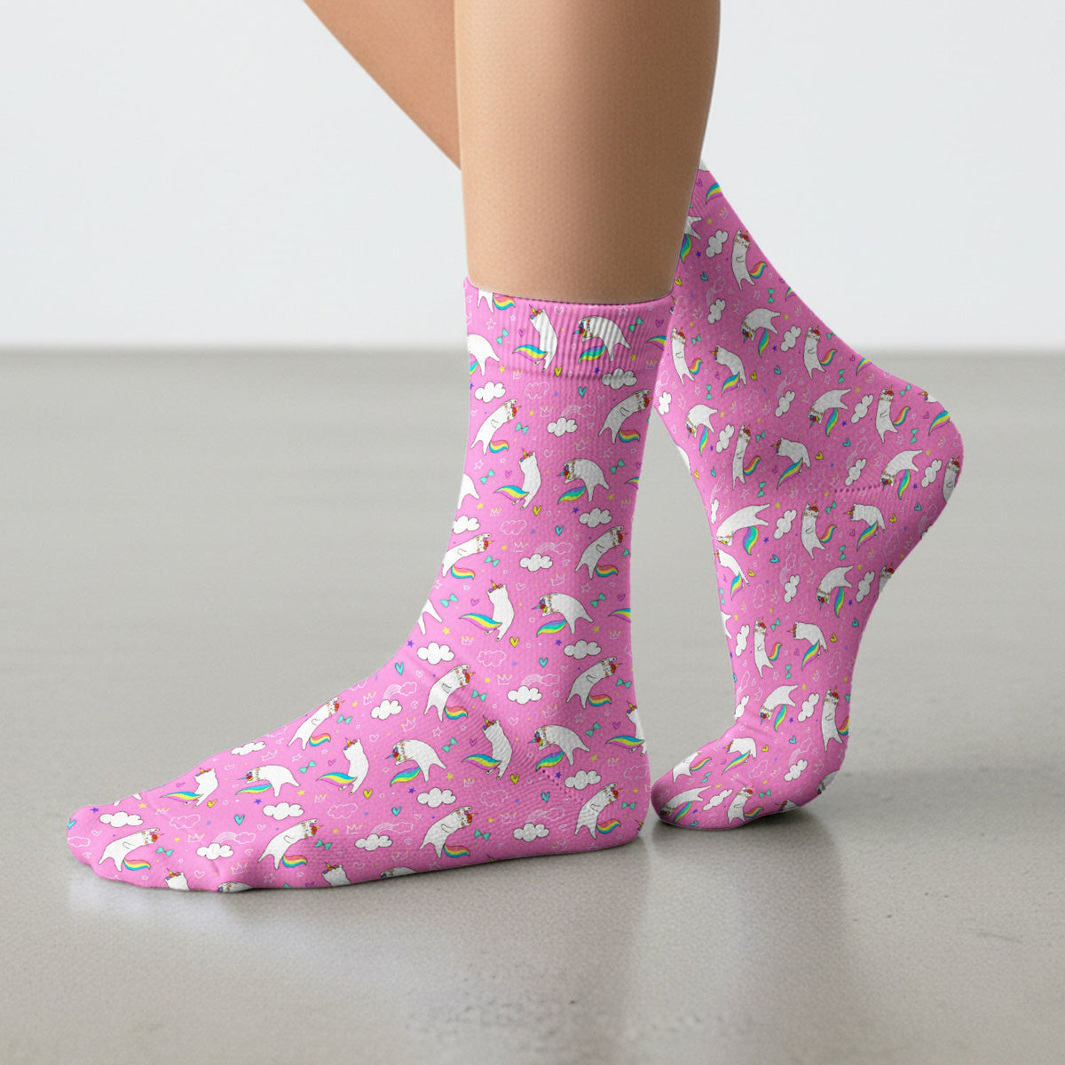 Unicorn Cat Rainbow Tail Clouds Nurse Socks