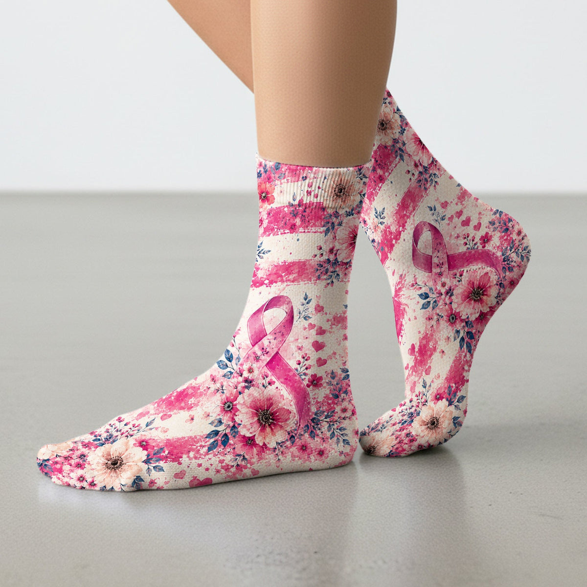 Breast Cancer Floral Flag Nurse Socks