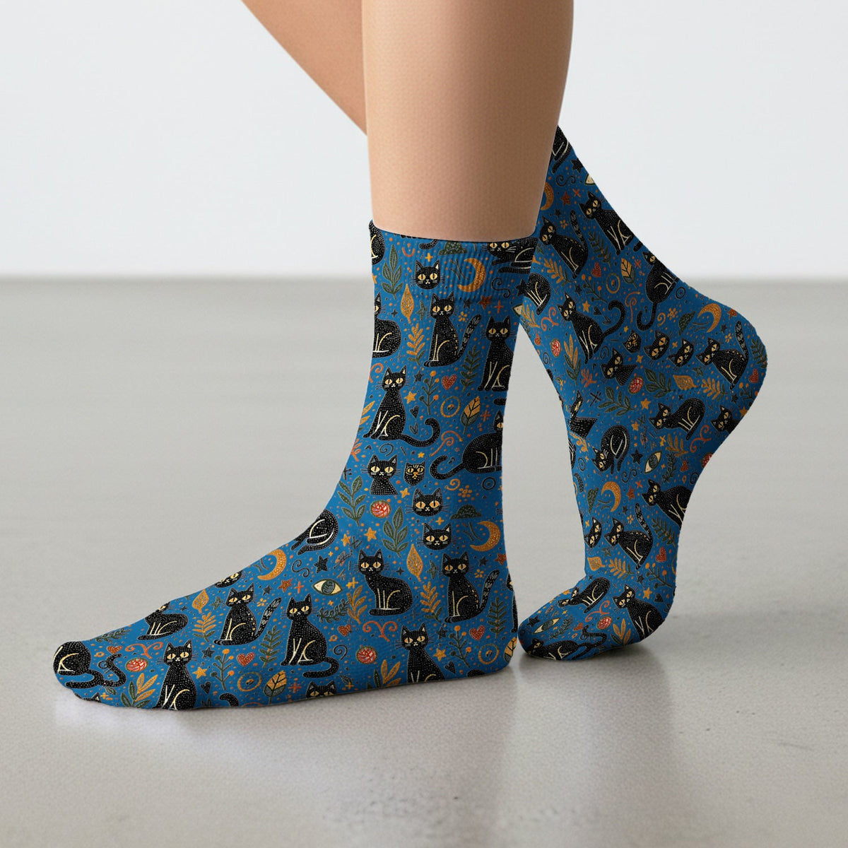 Mystic Black Cat Celestial Nurse Socks