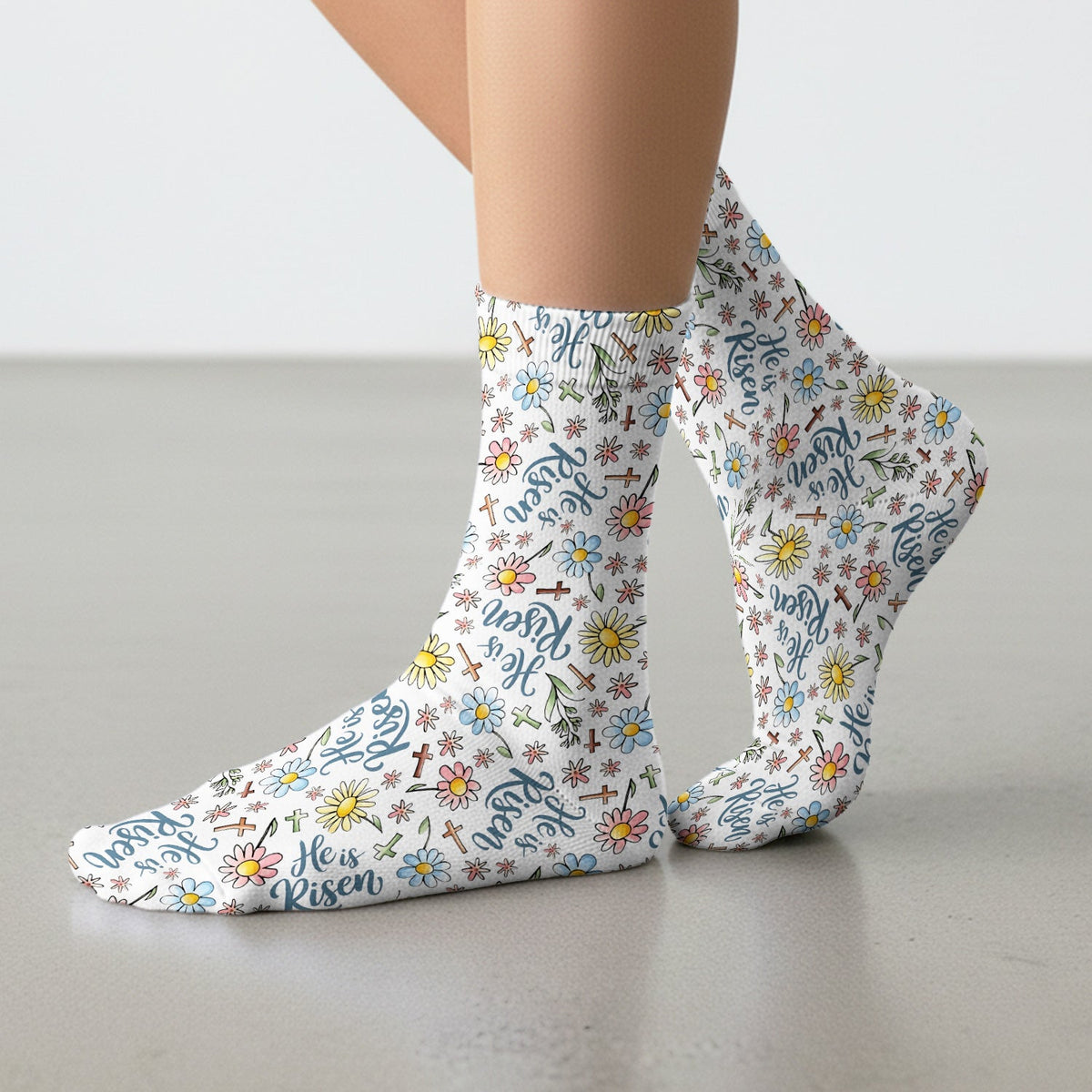 Risen Cross Flower Nurse Socks - Easter Gift