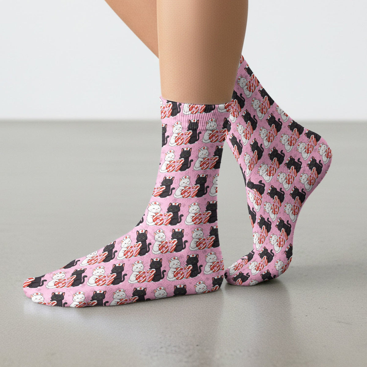 Xmas Cat Six Seven Nurse Socks