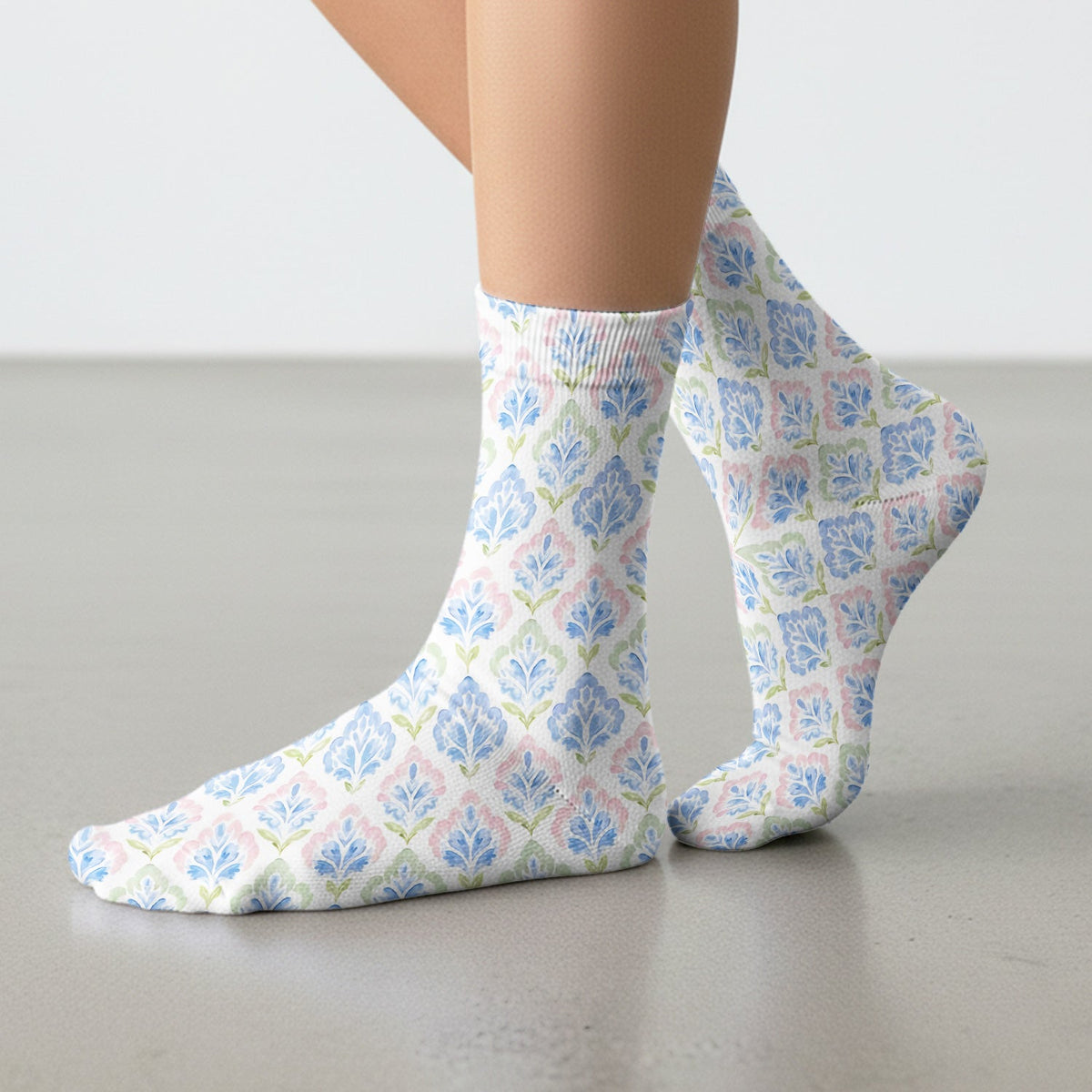 Blue Floral Damask Nurse Socks