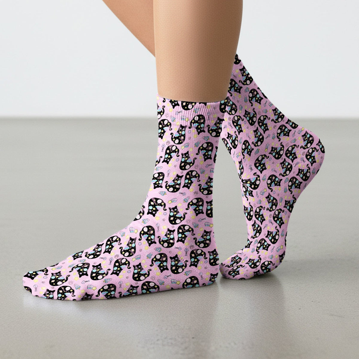 Galaxy Black Cat Space Nurse Socks