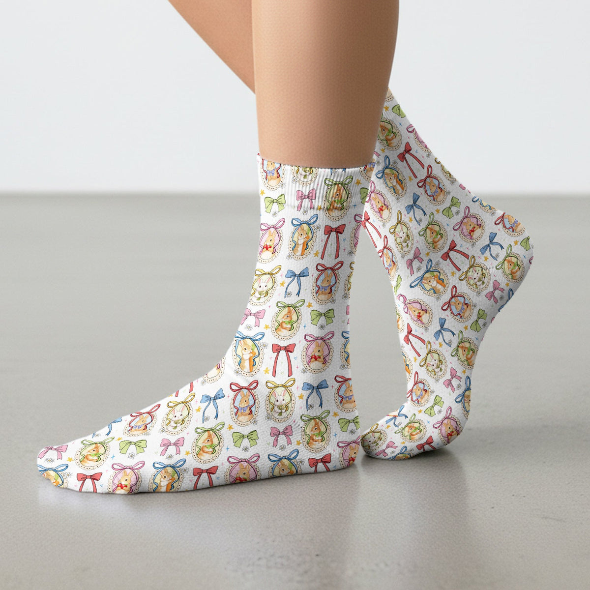 Bunny Cameo Bow Nurse Socks - Easter Gift
