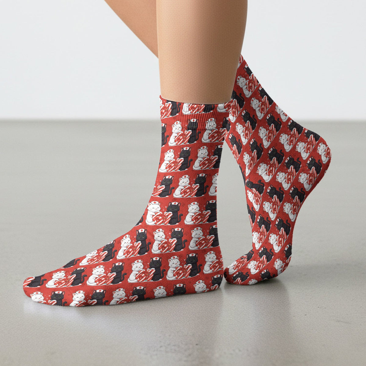 Xmas Cat Six Seven Nurse Socks