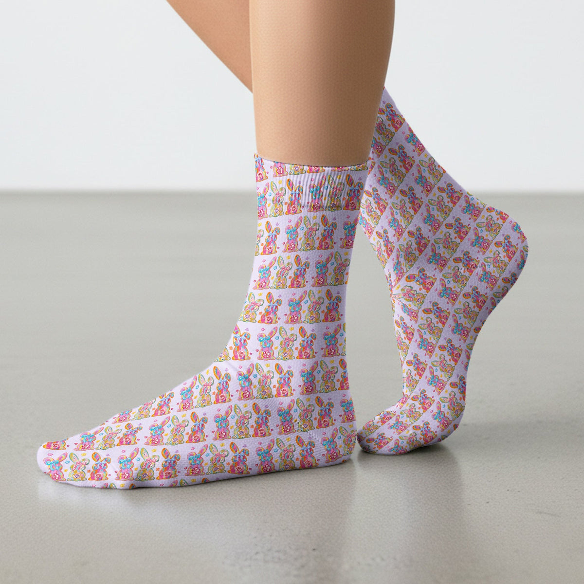 Pastel Bunny Floral Nurse Socks