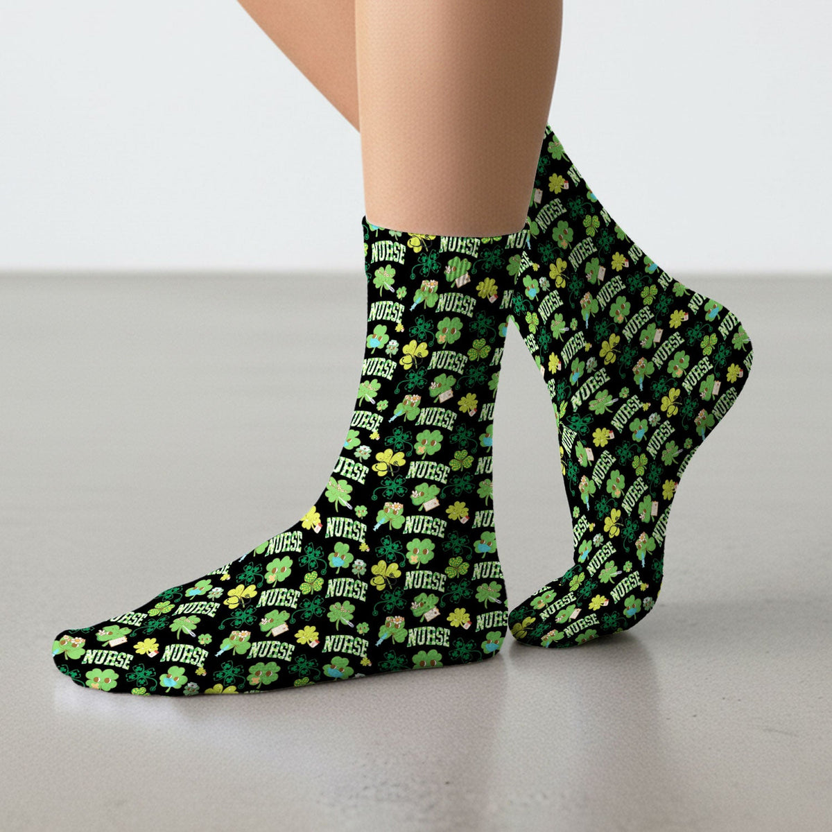 Lucky Shamrock Nurse Socks - St Patricks Day Gift
