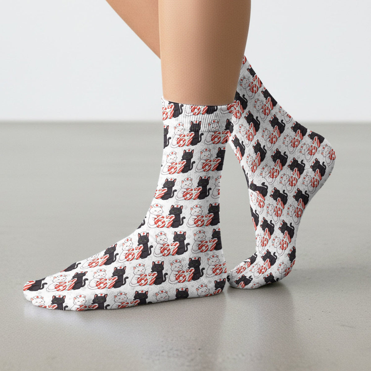 Xmas Cat Six Seven Nurse Socks