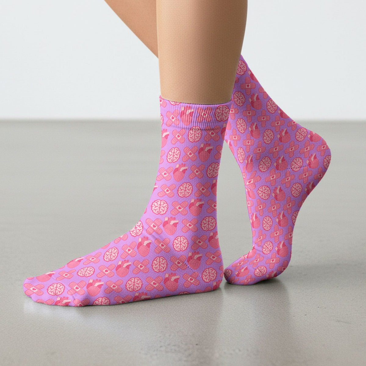 Heart Brain Medical Icon Nurse Socks