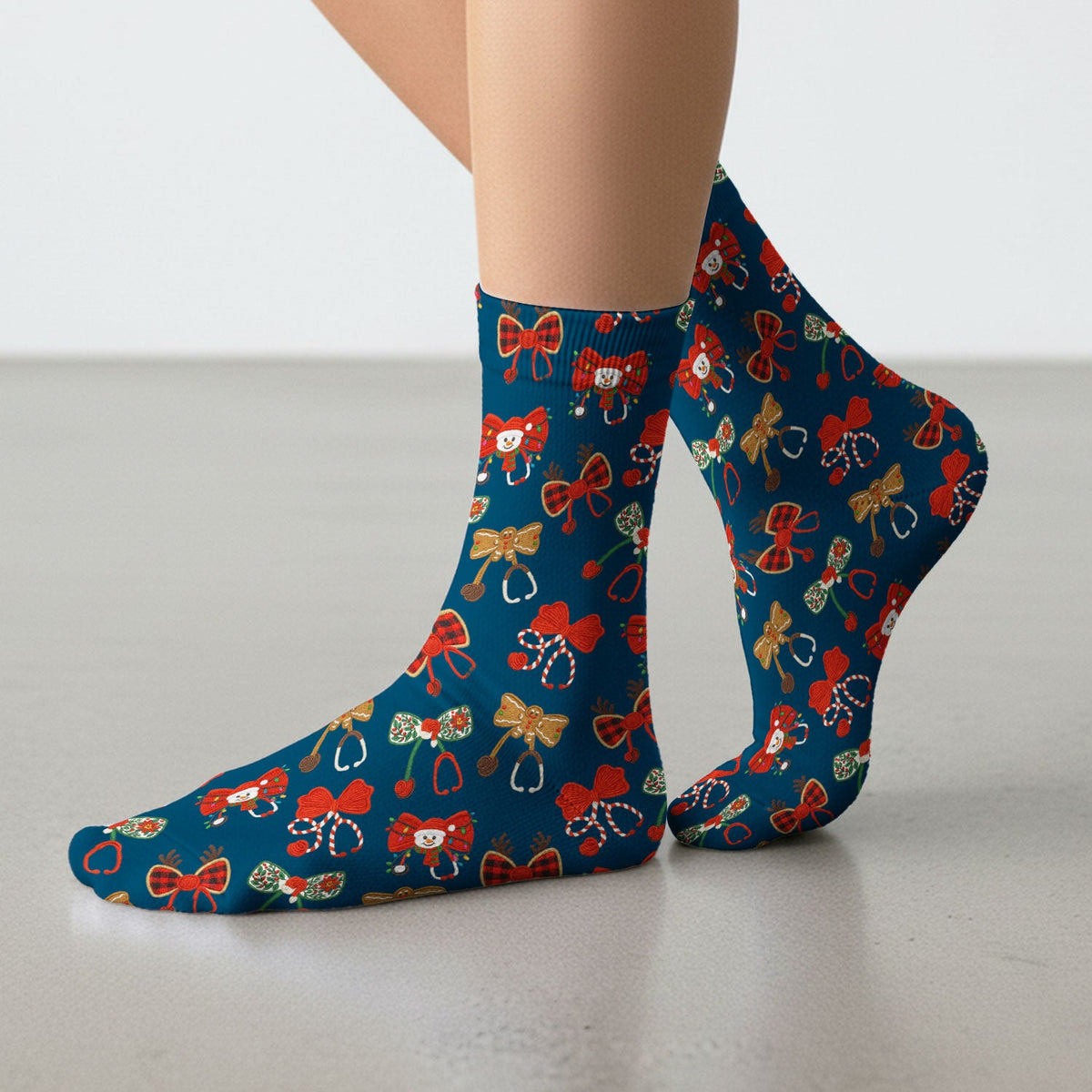 Christmas Stethoscope Bow Nurse Socks