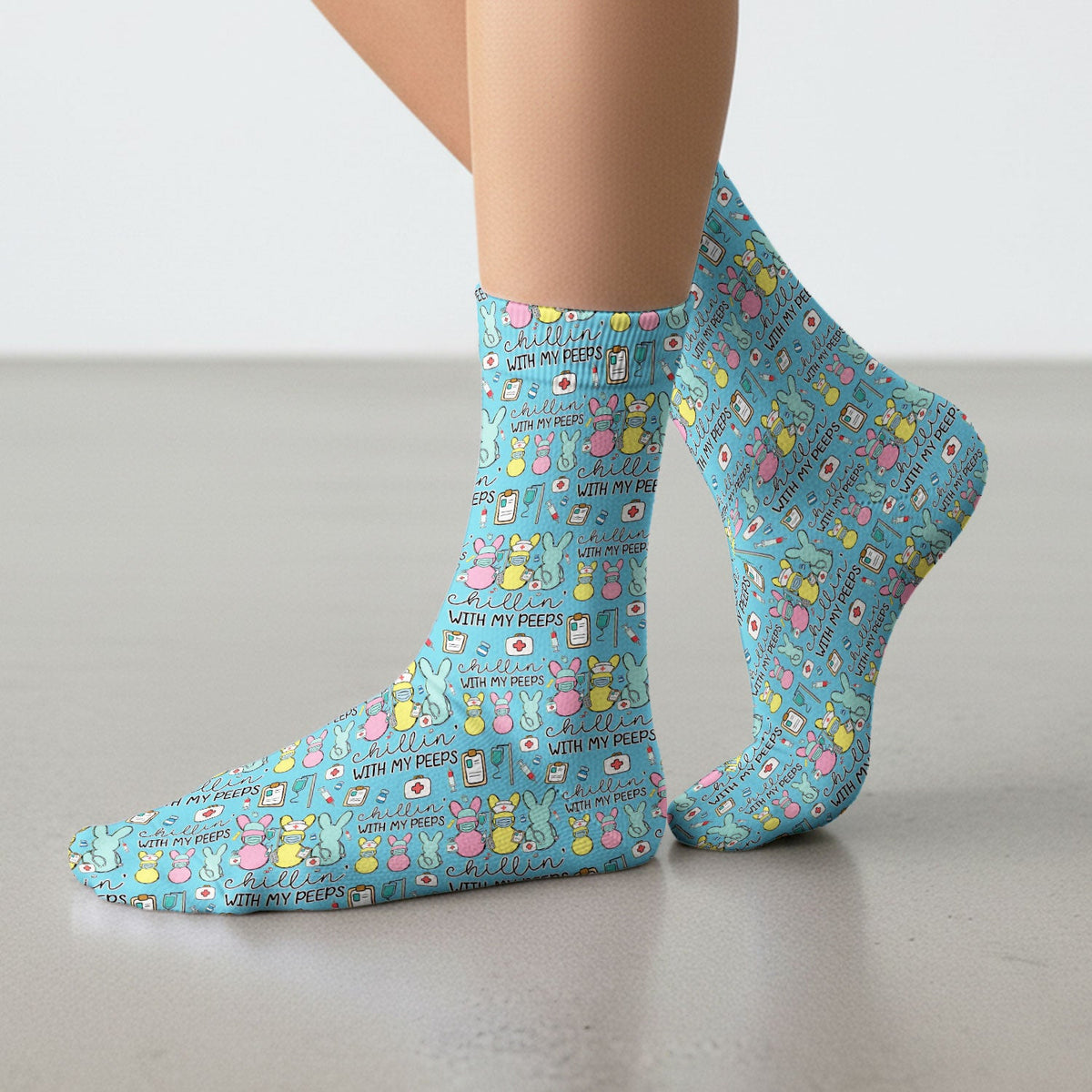 Bunny Nurse Chillin With My Peeps Socks - Easter Gift