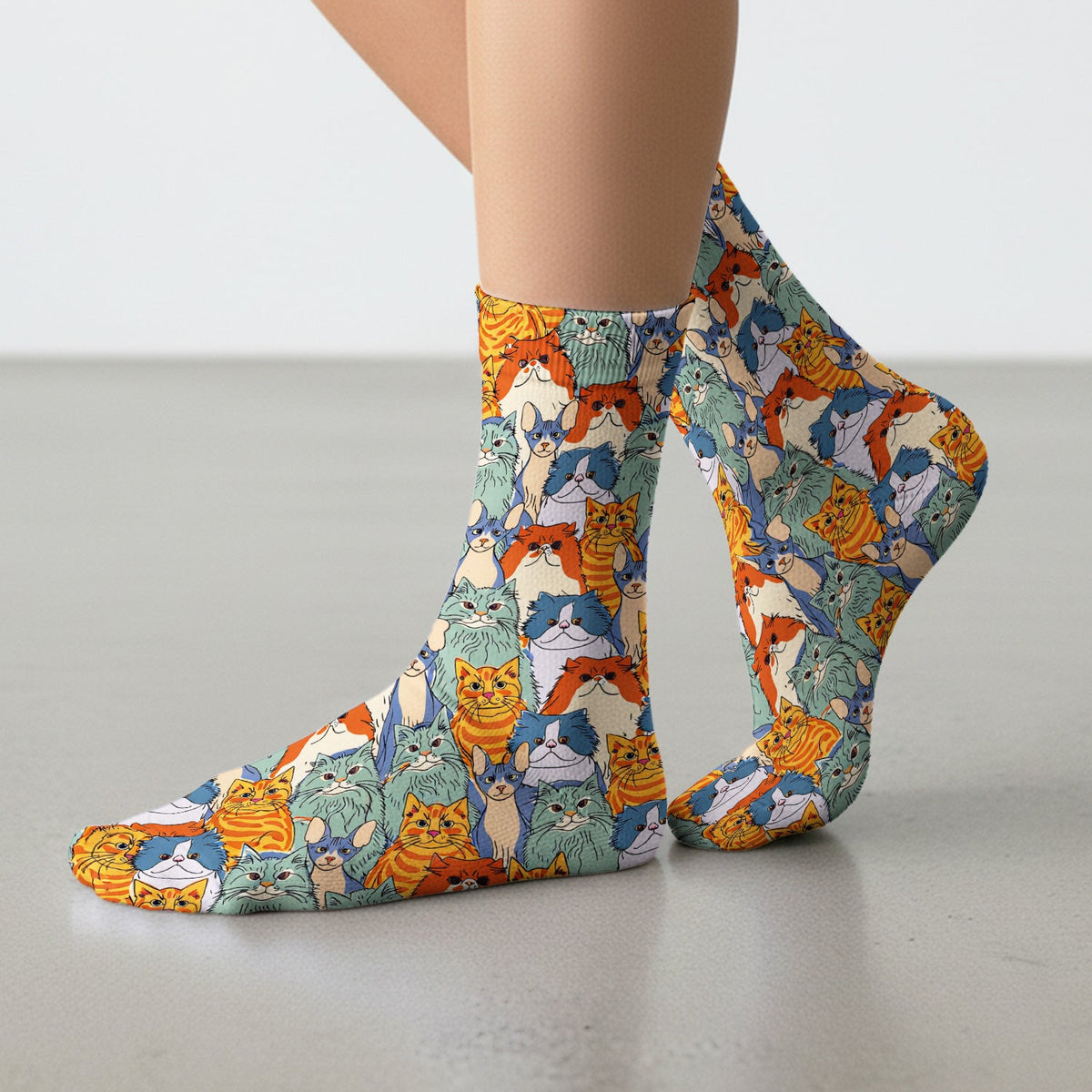 Multicolor Cat Faces Nurse Socks