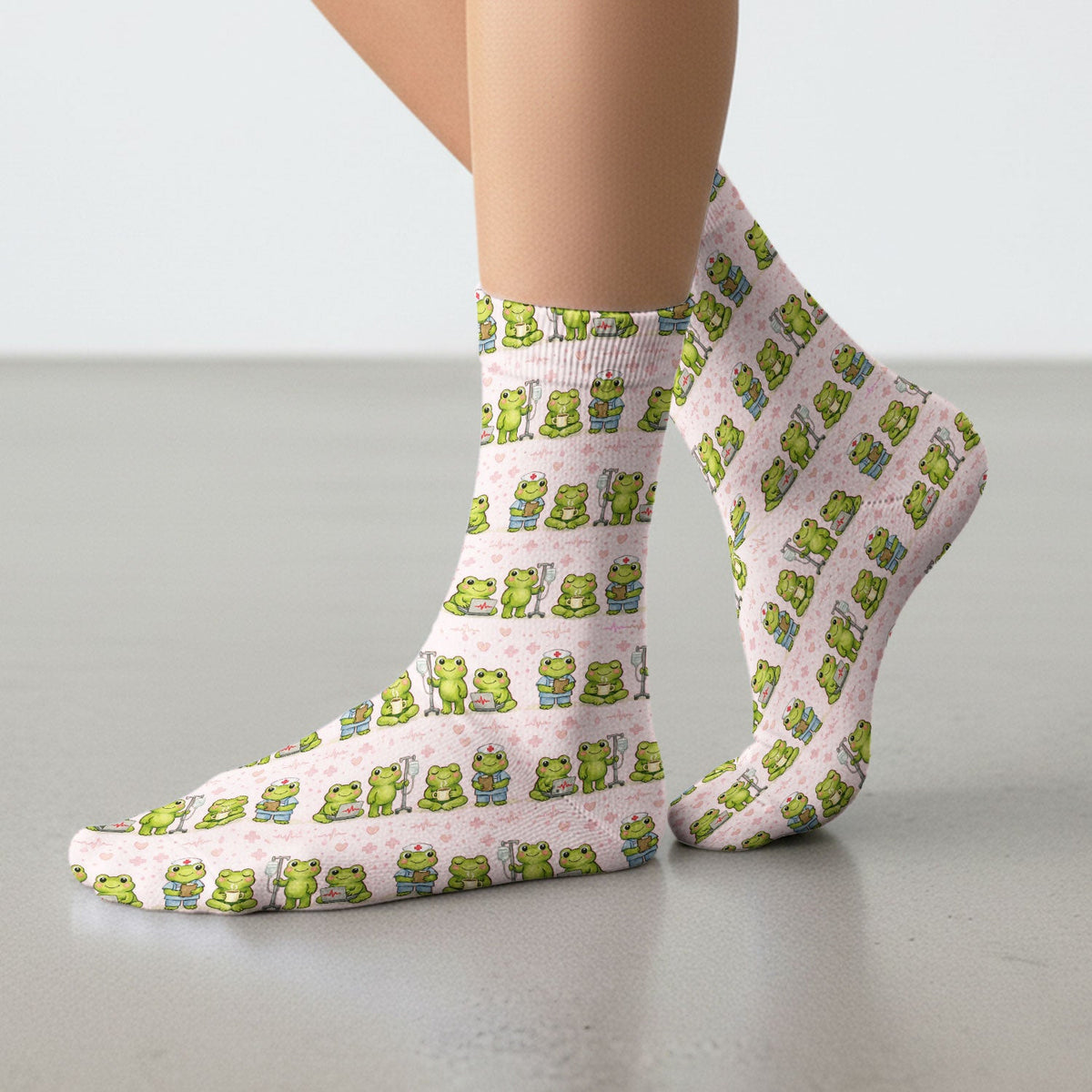 Adorable Frog Various Poses Nurse Socks