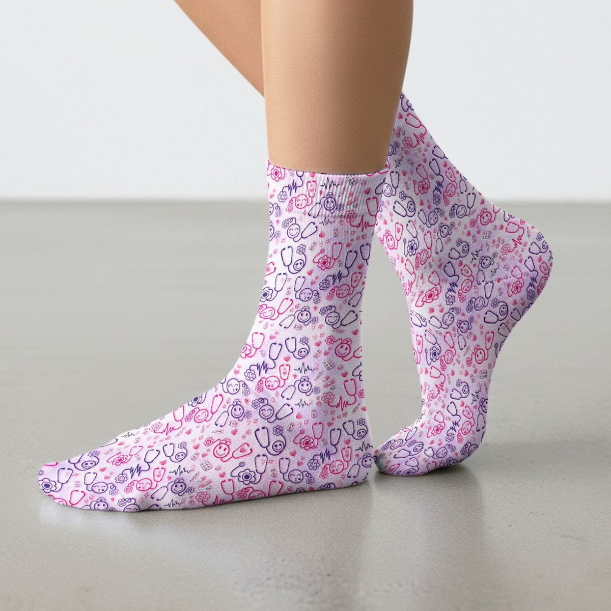 Stethoscope Heart Icon Nurse Socks