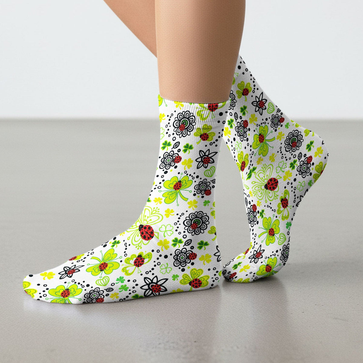 Ladybug Clover Floral Nurse Socks