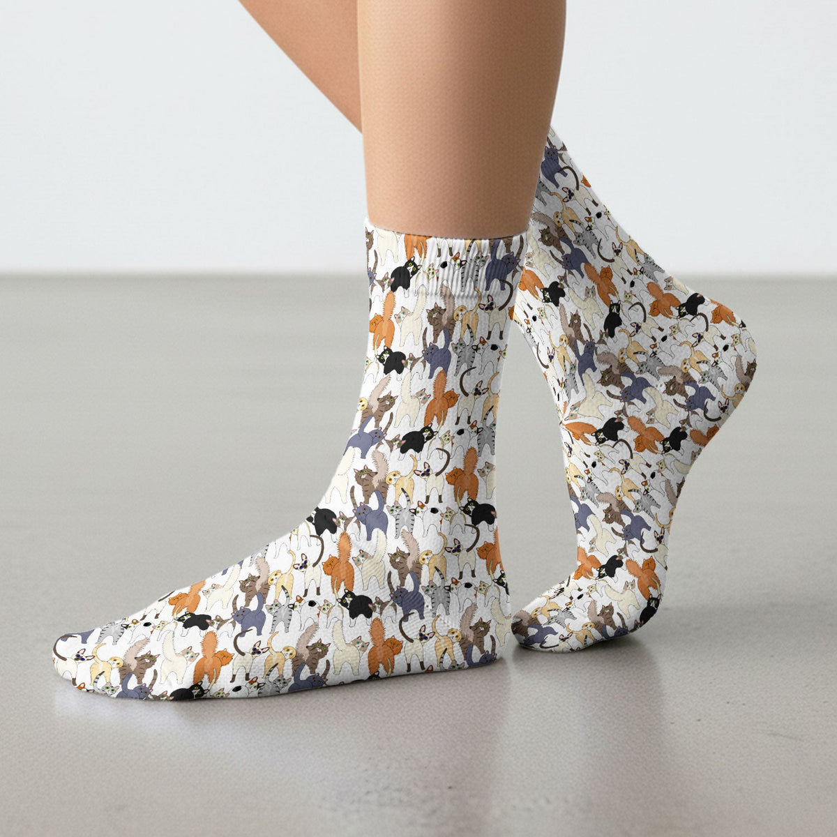 Whimsical Multicolor Cat Cartoon Nurse Socks