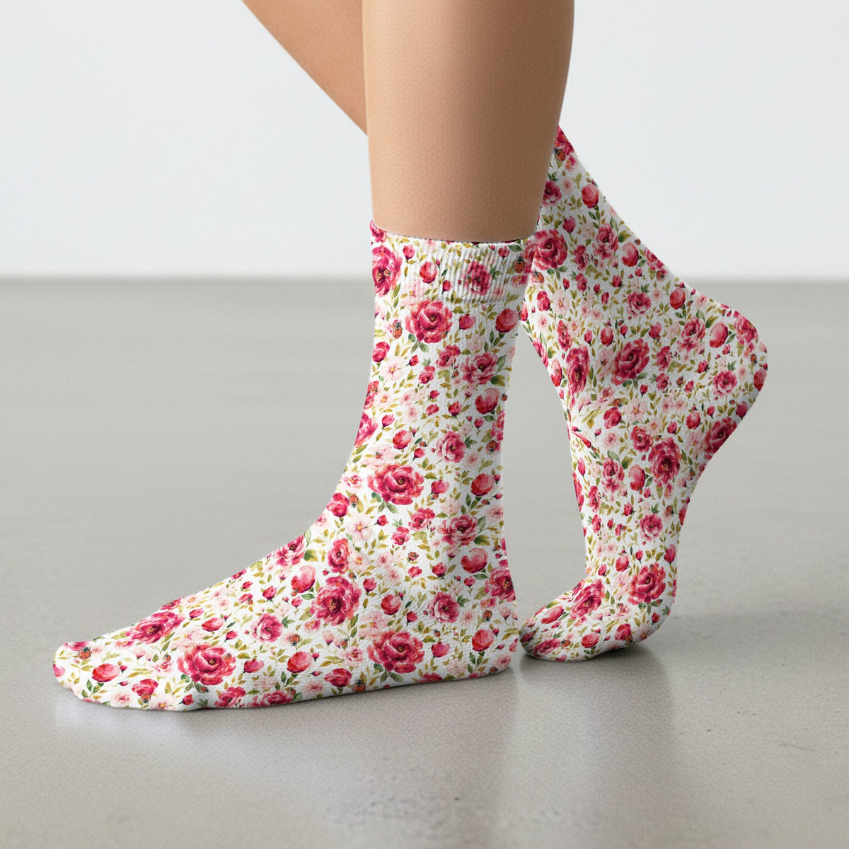 Pink Rose Ladybug Garden Nurse Socks