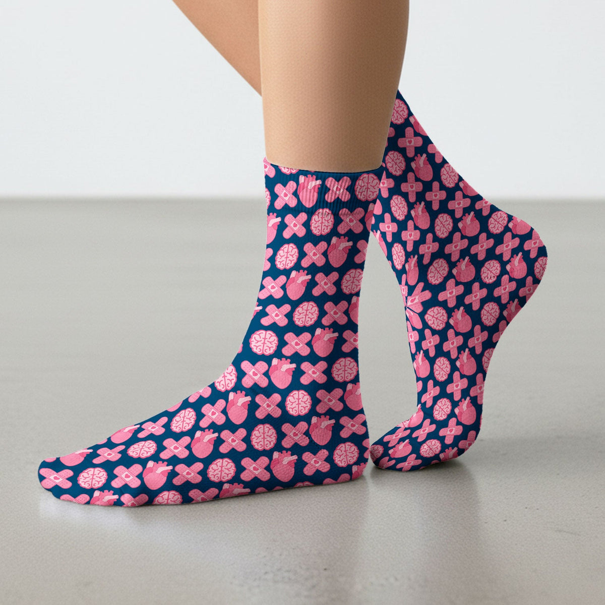 Heart Brain Medical Icon Nurse Socks