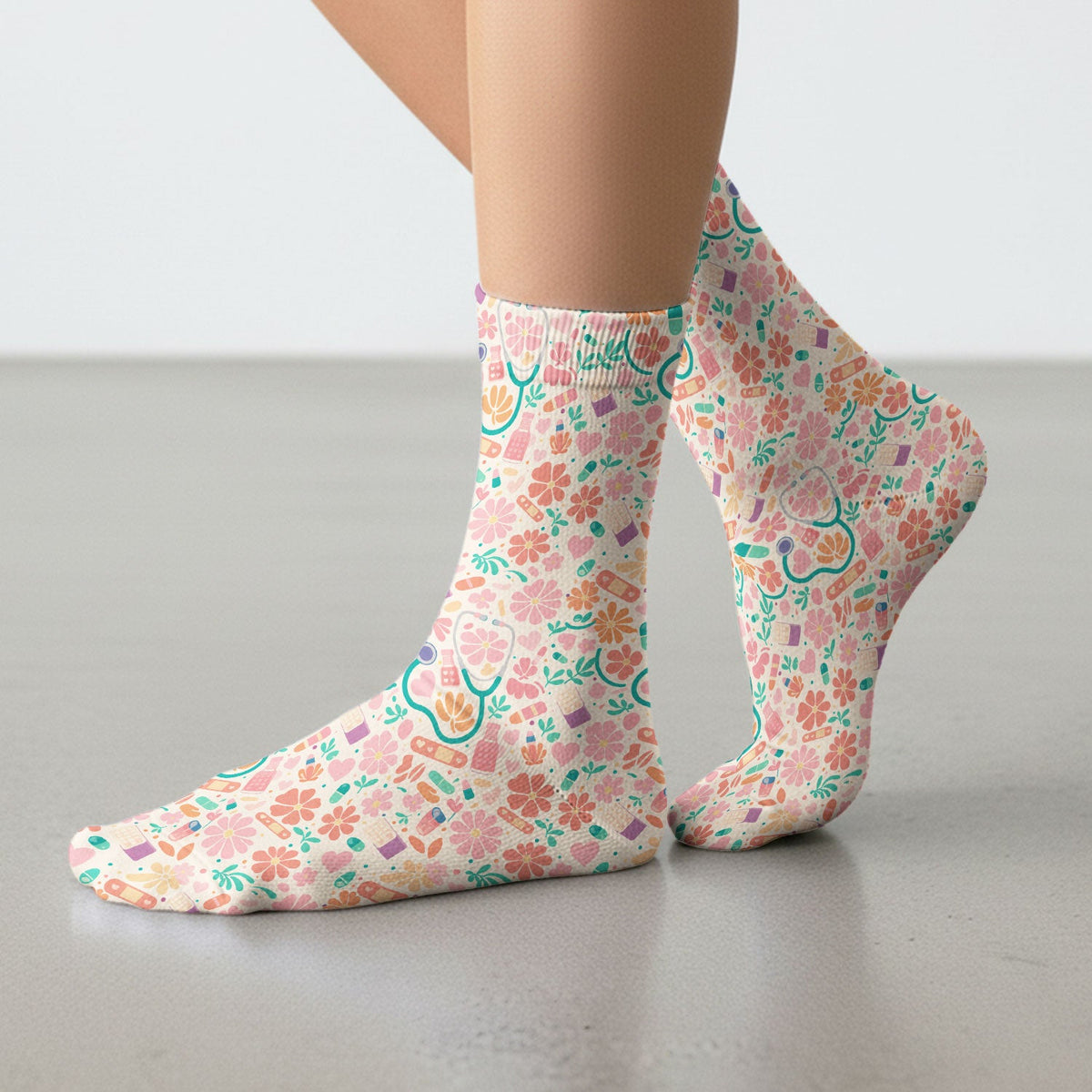 Medical Floral Nurse Socks