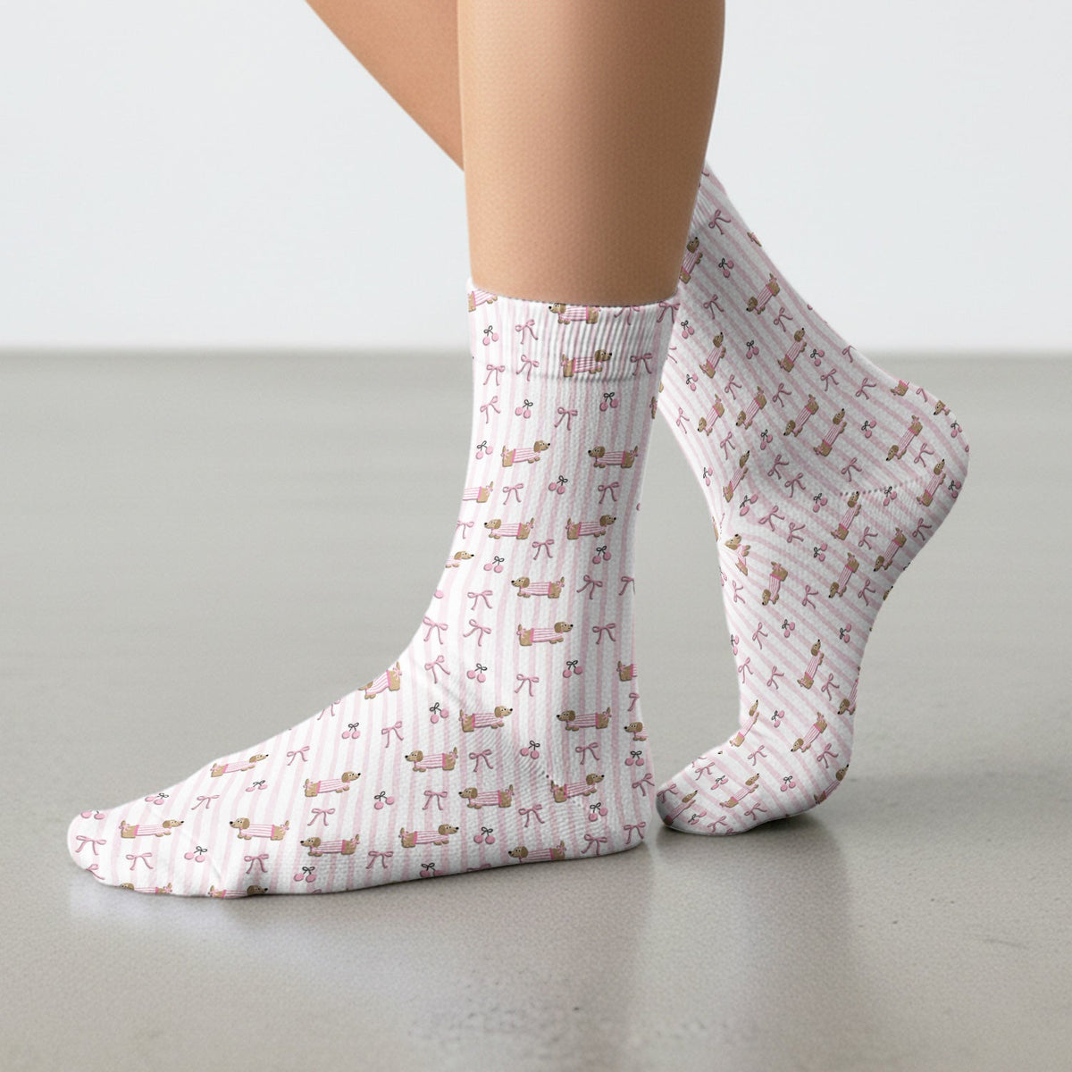 Dachshund Pink Stripe Nurse Socks