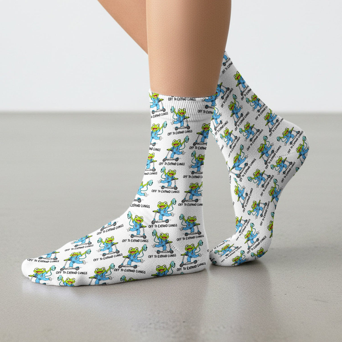 Off To Expand Lungs Frog Nurse Socks