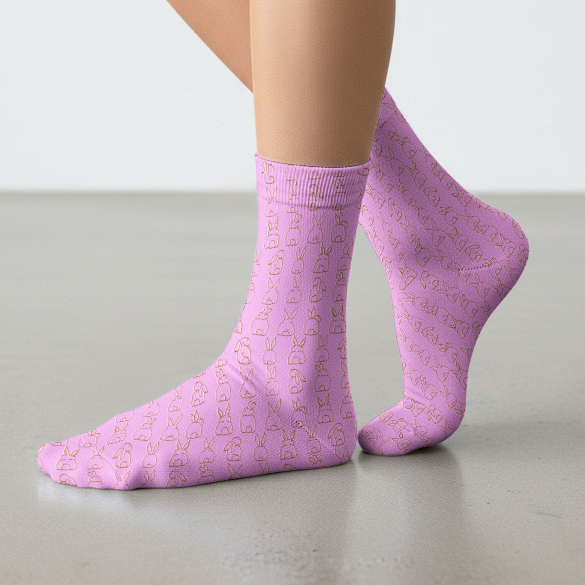 Cartoon Bunny Line Art Nurse Socks