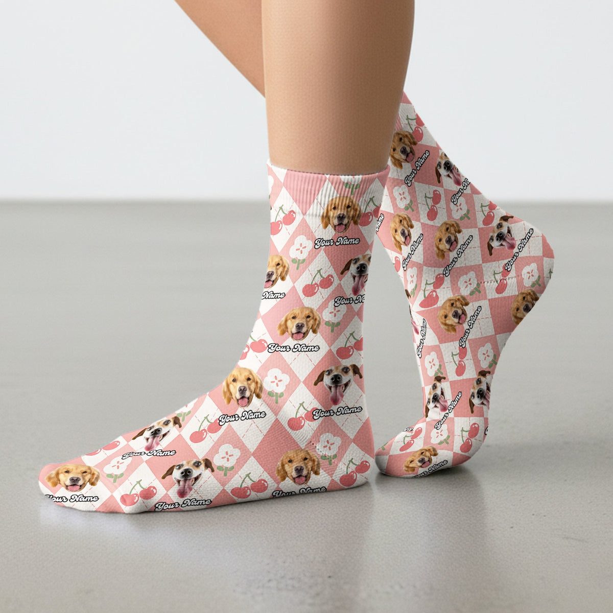 Dog Face Cherry Argyle Nurse Socks